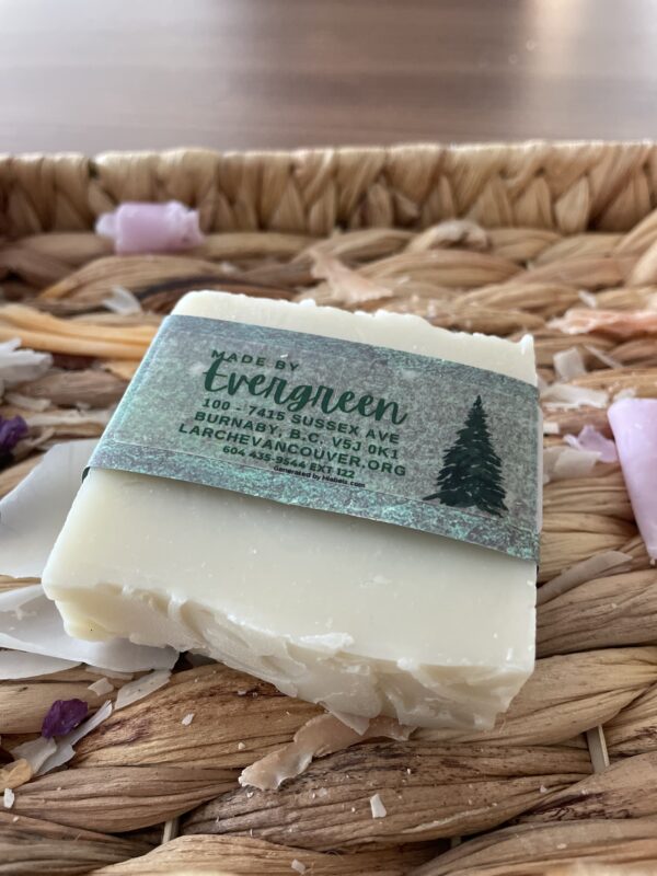Evergreen, white soap with label